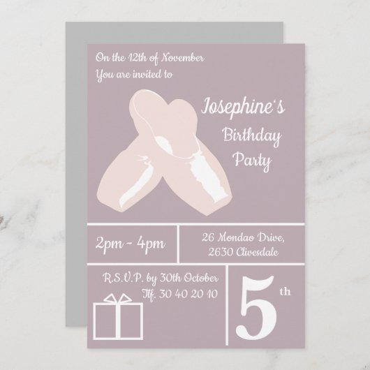 illusima Ballerina Shoes Mauve Birthday Einladung (Vorne/Hinten)