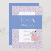 illusima Blue Ballerina Hippo 5. Geburtstag Einladung (Vorne/Hinten)