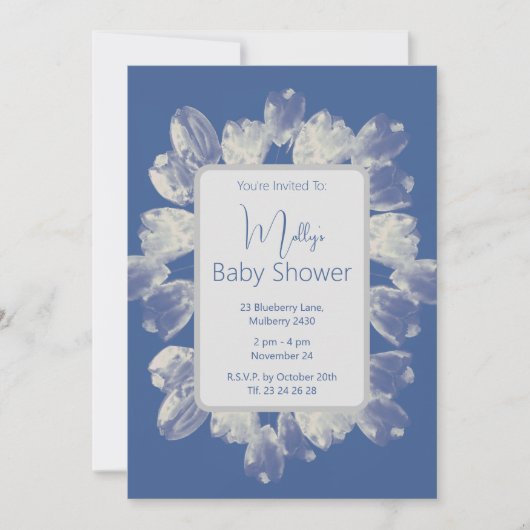 illusima Boho Blue Tulips Bouquet Babydusche Einladung (Vorderseite)