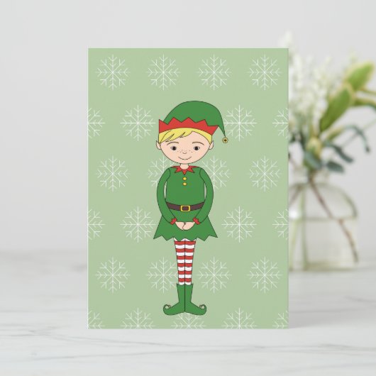 illusima Boy Elf Snowflakes Grüne Weihnachtskarte (Stehend Vorderseite)
