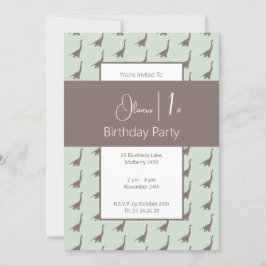 illusima Brown Long Neck Dinosaurier 1. Geburtstag Einladung