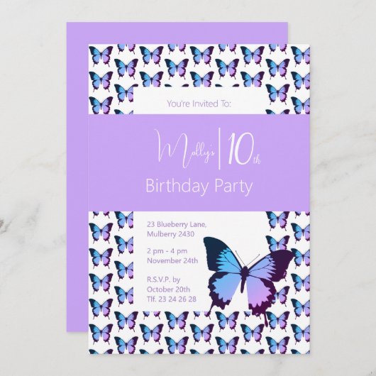 illusima Butterfly Muster 10. Geburtstag Einladung (Vorne/Hinten)