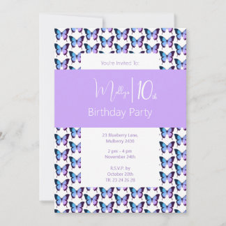 illusima Butterfly Muster Lila 10. Geburtstag Einladung