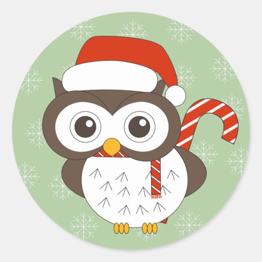 illusima Candy Cane Owl Weihnachtsschneeflocken Runder Aufkleber (Vorderseite)