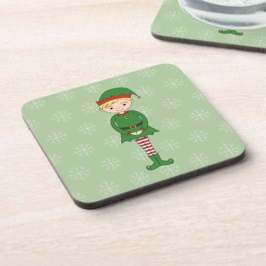 illusima Christmas Boy Elf Snowflakes Green Getränkeuntersetzer (Linke Seite)