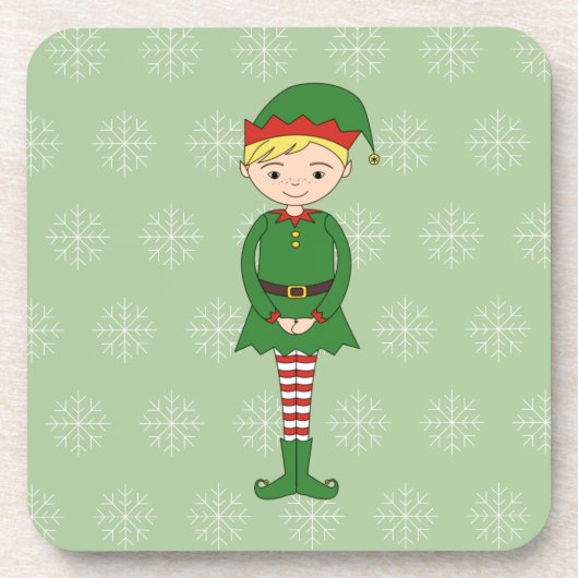 illusima Christmas Boy Elf Snowflakes Green Getränkeuntersetzer (Vorderseite)
