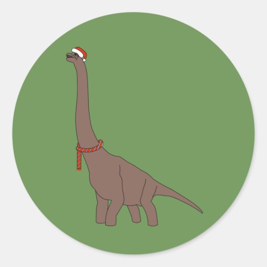 illusima Christmas Brown Long Neck Dinosaurier Runder Aufkleber (Vorderseite)