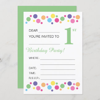 Illusima Circles, Green Back, 1. Geburtstag Party Einladung