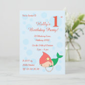 illusima Cotton Candy Mermaid Girls 1. Geburtstag Einladung (Stehend Vorderseite)