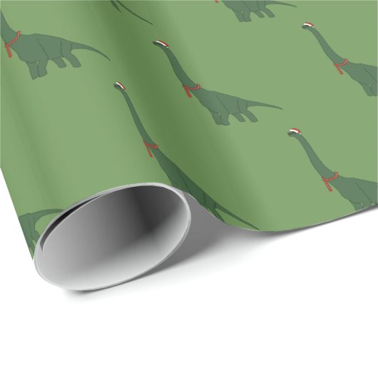 illusima Dinosaur Christmas Green Geschenkpapier (Rolleneckpunkt)