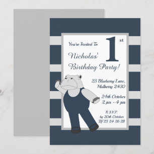 Illusima Drama Hippo Boys Blue Birthday Party Einladung
