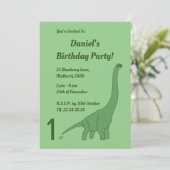 illusima Green Long Necked Dinosaur Boys Birthday Einladung (Stehend Vorderseite)