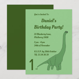 illusima Green Long Necked Dinosaur Boys Birthday Einladung