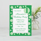 illusima Green Spots & Dots Boys 1. Geburtstag Einladung (Stehend Vorderseite)