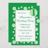 illusima Green Spots & Dots Boys 1. Geburtstag Einladung (Vorne/Hinten)