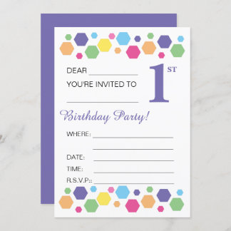 Illusima Hexigons, Lila, 1. Geburtstag Party Einladung