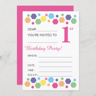 Illusima Hexigons, rosa, 1. Geburtstags-Party Einladung