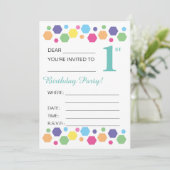 Illusima Hexigons, Türkis, Party 1. Geburtstag Einladung (Stehend Vorderseite)