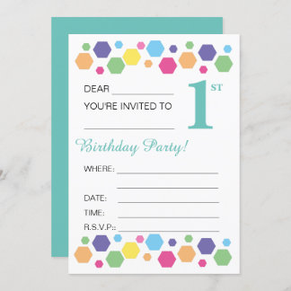 Illusima Hexigons, Türkis, Party 1. Geburtstag Einladung