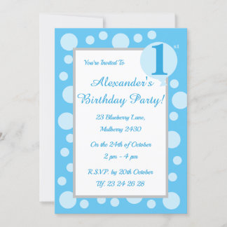 illusima Light Blue Spots & Dots Boys 1. Geburtsta Einladung