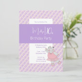 illusima Lila Ballerina Hippo 10. Geburtstag Einladung (Stehend Vorderseite)