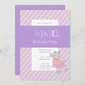 illusima Lila Ballerina Hippo 10. Geburtstag Einladung (Vorne/Hinten)