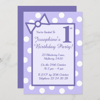 illusima Lila Bow & Spots Girls Geburtstagsparty Einladung