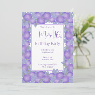 illusima Lila Floral Sweet 16. Geburtstagsparty Einladung