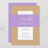 illusima Lila Gelbe Blütenmädchen 10. Geburtstag Einladung (Vorne/Hinten)