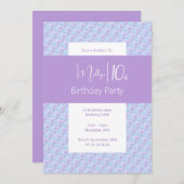illusima Lila Muster Mädchen 10. Geburtstag Einladung (Vorne/Hinten)