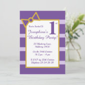 illusima Lila Stripes Girls Einladung (Stehend Vorderseite)