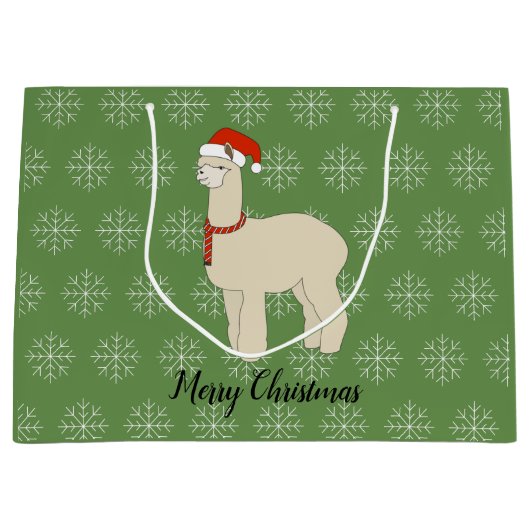 illusima Llama Christmas Snowflake Green Große Geschenktüte (Vorderseite)