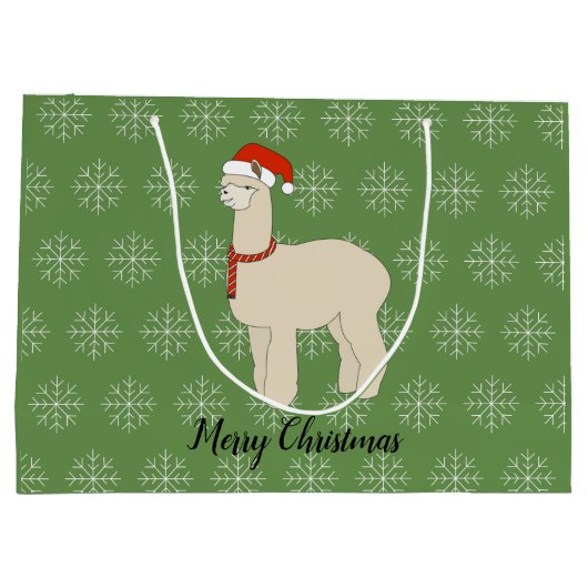 illusima Llama Christmas Snowflake Green Große Geschenktüte (Rückseite)