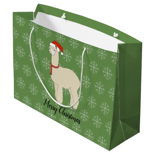 illusima Llama Christmas Snowflake Green Große Geschenktüte (Rückseite Schrägansicht)