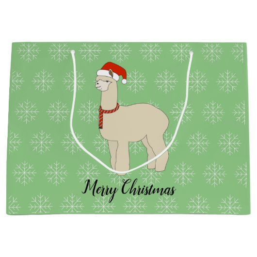 illusima Llama Weihnachts-Schneeflocke Licht Grün Große Geschenktüte (Vorderseite)