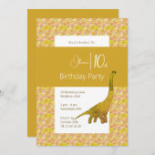 illusima Long Neck Dinosaur Yellow 10. Geburtstag Einladung (Vorne/Hinten)