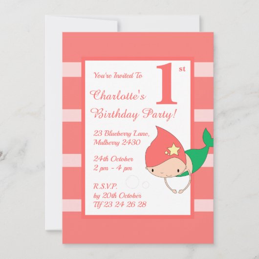 illusima Mermaid Peach Girls Geburtstagsparty Einladung (Vorderseite)