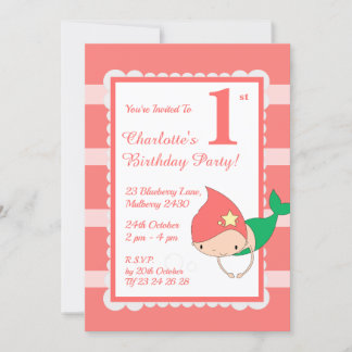 illusima Mermaid Peach Pearls Girls Geburtstagspar Einladung