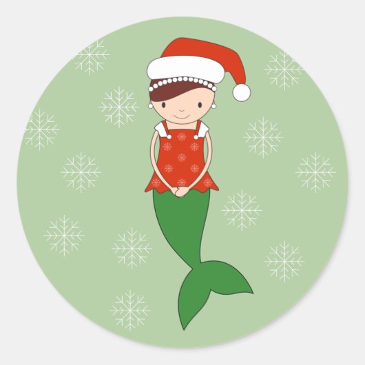 illusima Mermaid Weihnachtsschneeflocken Grün Runder Aufkleber (Vorderseite)