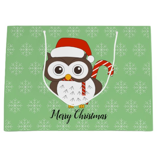 illusima Owl Weihnachtsschneeflocke Licht Grün Große Geschenktüte (Vorderseite)