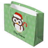 illusima Owl Weihnachtsschneeflocke Licht Grün Große Geschenktüte (Rückseite Schrägansicht)