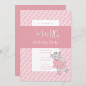 illusima Pink Ballerina Hippo 10. Geburtstag Einladung (Vorne/Hinten)