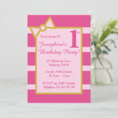 illusima Pink Stripes Girls Einladung (Stehend Vorderseite)