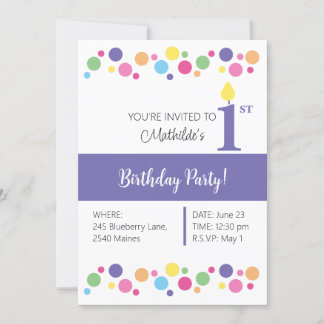 Illusima Rainbow Circles, Lila 1. Geburtstag Einladung