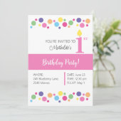 Illusima Rainbow Circles, Pink Back, 1. Geburtstag Einladung (Stehend Vorderseite)
