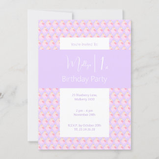 illusima Rainbow Cupcake Lila 1. Geburtstag Party Einladung