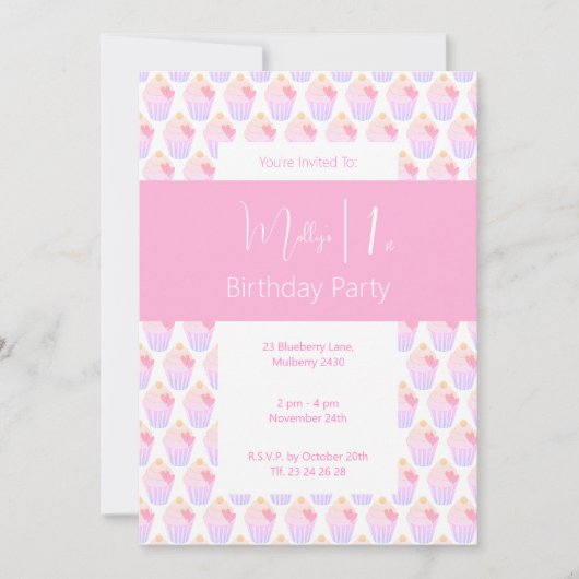 illusima Rainbow Cupcakes 1. Geburtstag Party Einladung (Vorderseite)