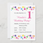 Illusima Rainbow Dots Girls Pink Birthday Invitati Einladung (Vorderseite)