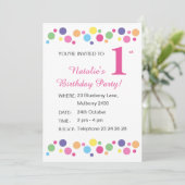 Illusima Rainbow Dots Girls Pink Birthday Invitati Einladung (Stehend Vorderseite)