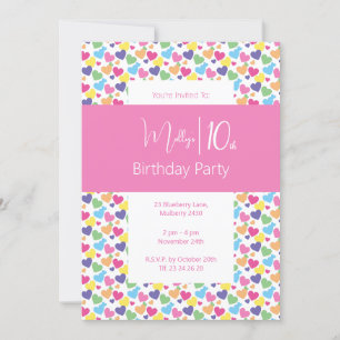 illusima Rainbow Liebe Hearts Girls 10. Geburtstag Einladung